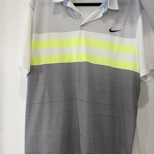Nike Men’s White, Gray & Neon Yellow Striped Polo